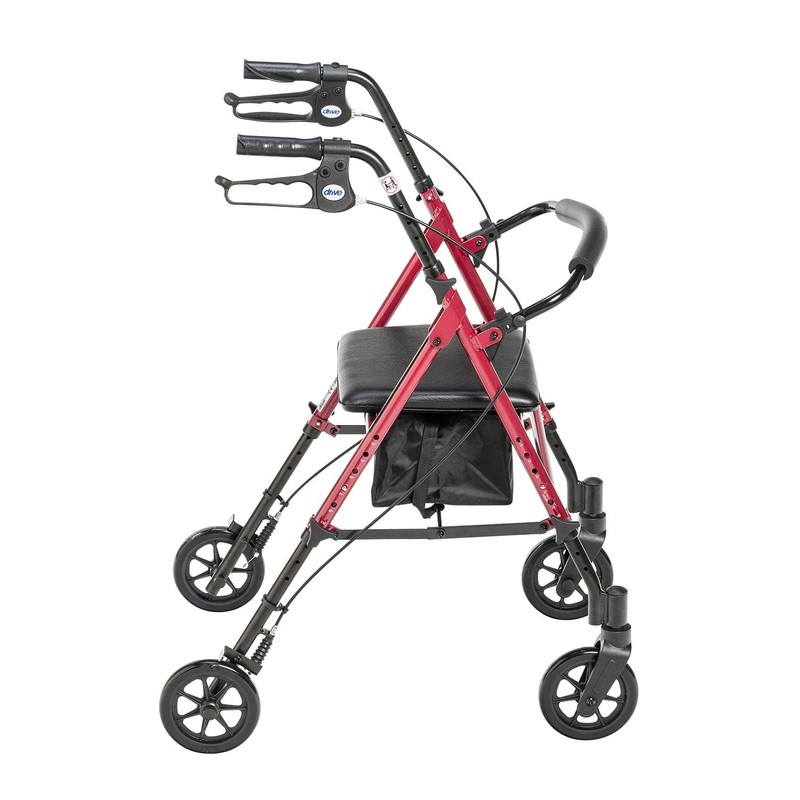 Drive Medical RTL10261RD Foldable Rollator Walker with Seat - Adjustable