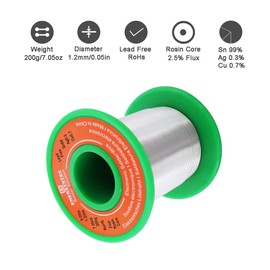 Lead Free Electronics Solder Wire 1.2mm 200g, Rosin Flux Core Electric Solder Wire Alloy Sn99 Ag0.3 Cu0.7 No Clean 0.05 Electronic Soldering Easy Flow Unlead Solder Wire No Lead