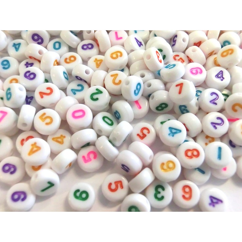 Number Beads Round 7 mm Beads Numbers Mix White Colourful