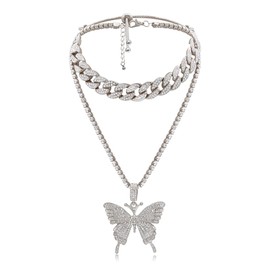 Gilieyer Women Hip Hop Gold Crystal Choker Necklace Bling Rhinestone Big Butterfly Pendant Fashion Jewelry for Girls, Metal, Rhinestone