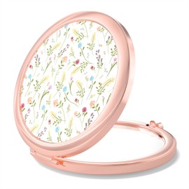Nipichsha Compact Mirror, Pocket Travel Makeup Mirror, 2 - Sided 2X / 1X Magnification, Small Folding Portable Handheld, 2.75 in Rose Gold, Colorful Flowers