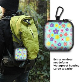 Square Data Cable Earbud Charger Coin Storage Bag Shockproof and Drop-Proof EVA Material Compatible with AirPod(Small Flowers)