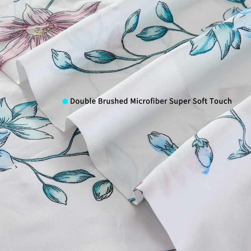 JSD White Blue Floral Printed Sheet Set King Size, 4
