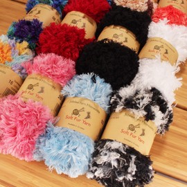 BambooMN Chunky Fluffy Soft Fur Eyelash Yarn - Variety Pack - 100% Polyester -4 Skeins