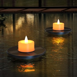 Solar Floating Pool Candle Lights, 3-Pack Solar-Powered Small Floating Candles Outdoor Tealights for Ponds, Spas, Patio, Backyard, Hot Tub, Garden Parties