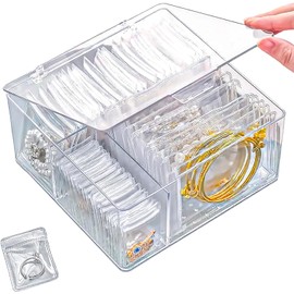 Organizador de Joyas Acrílico 4 en 1, con 60 Bolsas Anti-oxidación, Estuche de Viaje para Pendientes, Anillos y Collares, para Mujeres y Niñas