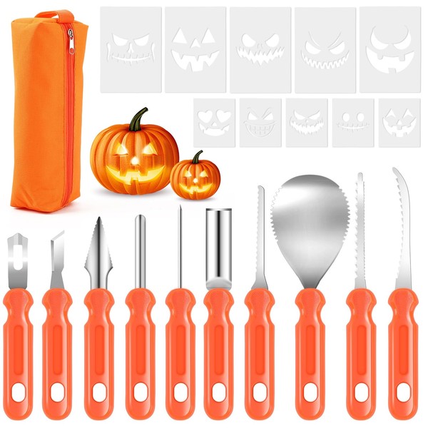 AUGSUN 21PCS Halloween Pumpkin Carving Kit, 10 PCS Professional Carving