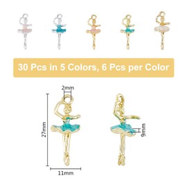 DICOSMETIC 30Pcs 5 Colors Alloy Ballet Charms Ballerina Charms with Multi-Colored Dress Pendants 1.06x0.43x0.35 Inch Tiny Dancer Charm Collection Pendants for DIY Jewelry Making, Hole: 2mm