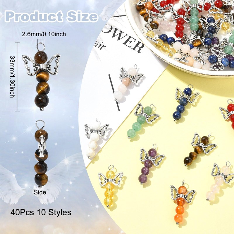 UR URLIFEHALL 40 Pcs 10 Styles Guardian Angel Charms Gemstone
