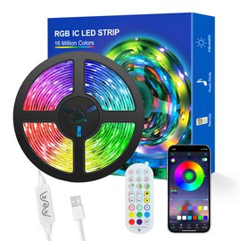 WS2812b Kit Individually Addressable LED Strip 16.4FT 30Pixels/m, Bluetooth APP Remote Control Music Sync,RGB IC Smart Pixel LED Strip Lights USB 5V for Room Home TV Party Decoration IP65 White PCB