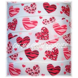 1.5 VALENTINE PINK RED LEOPARD ZEBRA HEART  LOVE GROSGRAIN RIBBON 4 HAIRBOW BOW