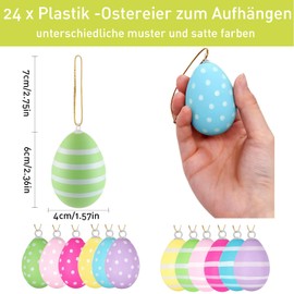 24 x Easter Eggs for Hanging, Colourful Plastic Eggs Easter, Easter Eggs Decoration, Eggs Easter Decoration, Plastic Eggs for Hanging & Decorating, Plastic Eggs for Outdoor and Indoor Easter