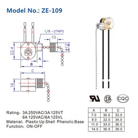 Pull Chain Switch Zing Ear ZE-109 Ceiling Fan Switch Ceiling Fan Light Lamp Replacement 2 Pack Nickel