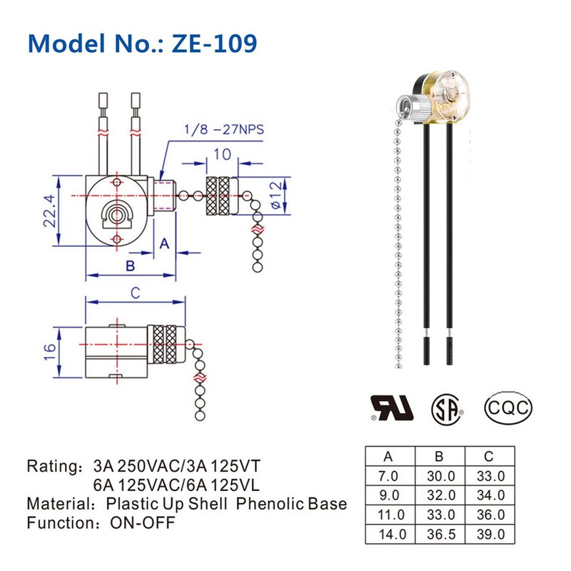 Pull Chain Switch Zing Ear ZE-109 Ceiling Fan Switch Ceiling