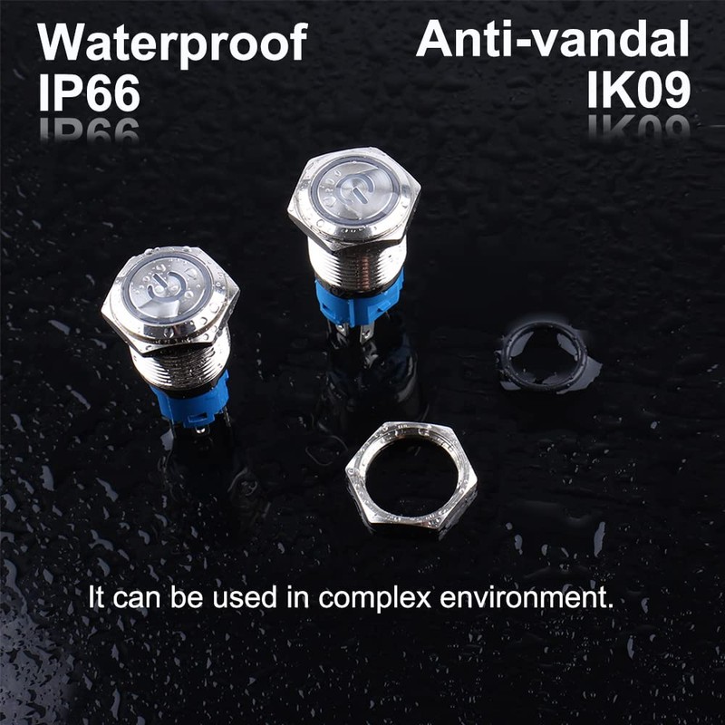 DMWD 5Pcs 16mm Metal Latching Push Button Switch Waterproof Silver