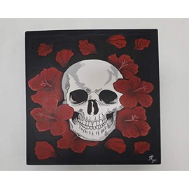 Cuadro Decorativo Moderno Pintura en lienzo canva Calavera Con Flores Rojas Pintado a Mano cuadro para decoración del hogar listo para colgar Cuadro d