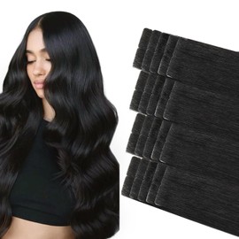 COOKAYU invisible Tape in Hair Extensions Human Hair 50g 22 Inch 20pieces Natural Black Tape in Extensions Silky Straight for Women（#1b-22inch）