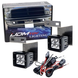 iJDMTOY 3-Inch LED Pod Fog Light Kit Compatible With 1994-01 Dodge RAM 1500, 1994-02 RAM 2500 3500, Includes 20W High Power LED Cubes, Lower Bumper Mounting Brackets & Wiring/Adapter Harnesses