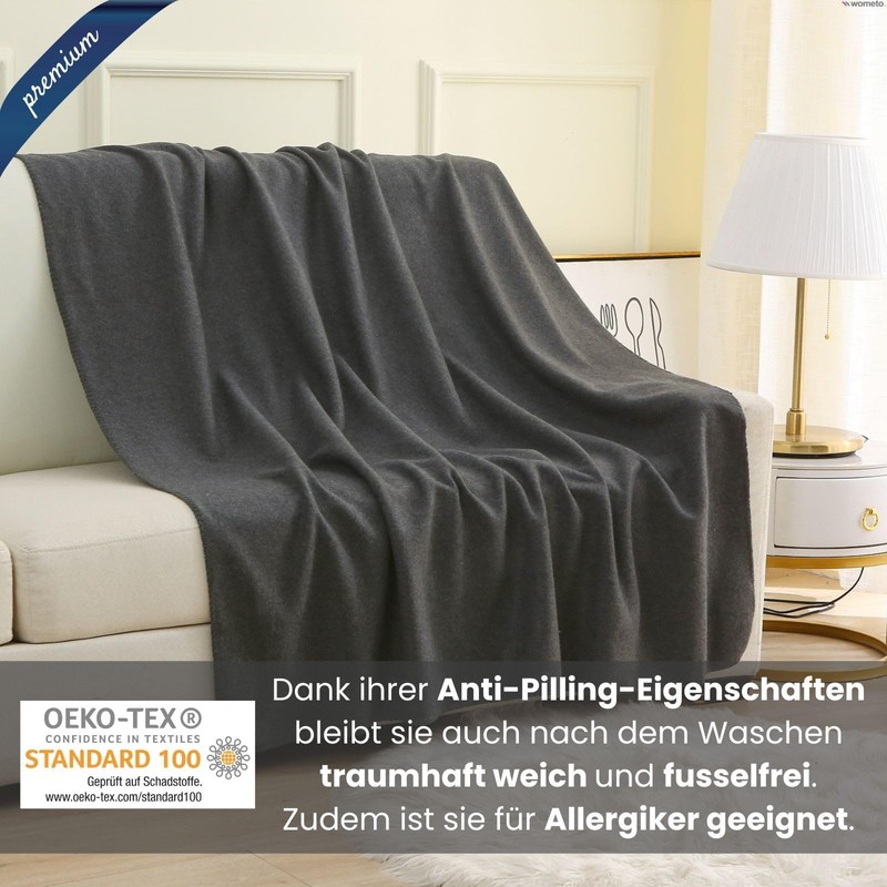 wometo Premium Fleece Blanket Melange OekoTex 140 x 190 cm