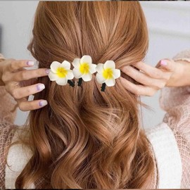 Jugielu Hawaiian Hair Flower Clip Flower Hair Clip Barrette White Floral Hair Barrettes Flower Side Clip Barrette Flower Pins Clips Decorative Hair Accessories for Women