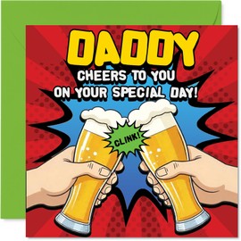 Daddy Birthday Card - Cheers To You Raise a Glass - Happy Birthday Cards for Daddy from Son Daughter, 145mm Father's Day Bday Greeting Cards