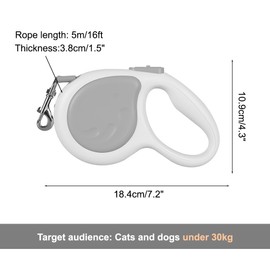 Retractable Dog Lead, 4.8 m, Robust Dog Lead with 360° Swivel Hook and LED Light, Pet Lead for Small and Medium Dogs and Cats up to 30 kg