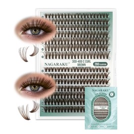 NAGARAKU Brown Lash Clusters, D Curl 280pcs 30D&40D DIY Cluster Lashes Individual Cluster Eyelash Extensions Volume False Eyelash Thin Band Lash (0.07mm, 9-15mm)