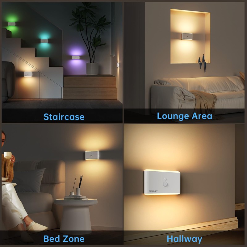 PZSUNLY Motion Sensor Night Light LED Rechargeable Magnetic Stair Lights