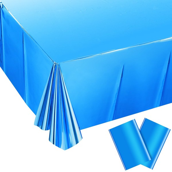 HimBen 2 Pack Lake Blue Plastic Tablecloth Disposable, Metallic Foil