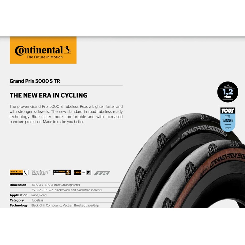 Continental Grand Prix 5000S TR 700x25C Blk/Trans FB Road Tire