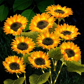 TANSOREN 3 Pack Solar Garden Lights Outdoor, 2 Lighting Modes Warm White LED Waterproof Solar Powered Sunflowers Landscape Light for Outside Yard, Patio, Pathway Decorative, Décor, Gifts