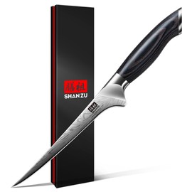 SHAN ZU Fillet Knife 7 Inch, Powder Steel Boning Knife High Carbon Japanese Filleting Knives, Ultra Sharp Deboning Knives for Meat Cutting, Fish Knives with Ergonomic Pakkawood Handle
