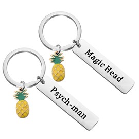 OKEYCH TV Show Inspired Gift Psych-man and Magic Head Pineapple Couple Keychain BFF Best Friend Matching Keychain for Fans (Psych-man and Magic Head)