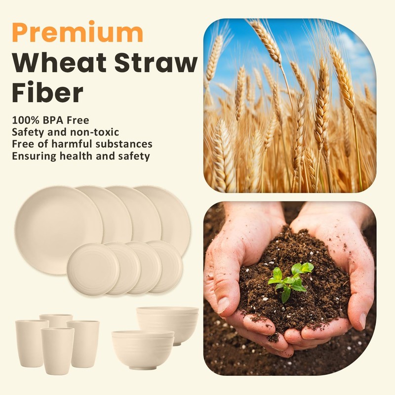 Homienly Premium Wheat Straw Dinnerware Sets, Lightweight & Unbreakable Plates