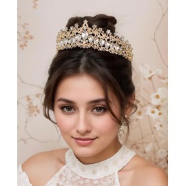 Yheahin Vintage Crystal Wedding Tiara for Women Gold Silver Rhinestone Queen Crown Headband Princess Crown Headpieces Bridal Birthday Prom Costume Party Hair Accessories (Gold)