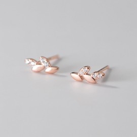 Silver 925 Silver Earrings, Gold, 18K Coating, Hypoallergenic, CZ Diamond, Leaf, Sterling Silver, Cubic Zirconia