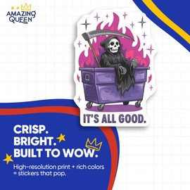 Grim Reaper Stickers - Dumpster Fire Stickers - Its All Good Decals - 2 Pack - 5" Wide Design - Adheres to Laptops, Tumblers, and More – Made in The USA - AQS0192
