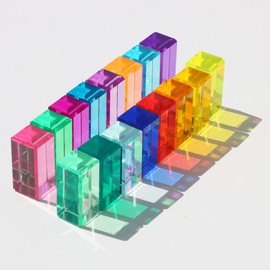 KOAICS Rainbow Crystal Acrylic Strip Blocks Rectangle Stacking Gem Cubes for Kids - 16 Colors Educational Sensory Light Learning Toys (16PCS)