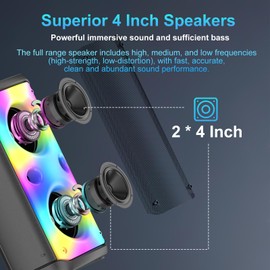 TAMPROAD Bluetooth Speaker, 80W Peak Wireless TWS Portable Outdoor Party Speakers with Subwoofer, Deep Bass, LED Colorful Lights, Loud Stereo Sound Boombox with Radio for Home, Camping, Travel