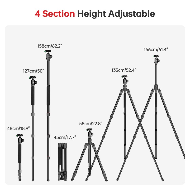 TONYBOO 61.5" Camera Tripod, Aluminum Tripod Monopod with Arca Swiss