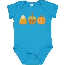 inktastic Cute Fall Candy Corn Caramel Apple Pumpkin Faces Baby Bodysuit 12 Months Turquoise 46402