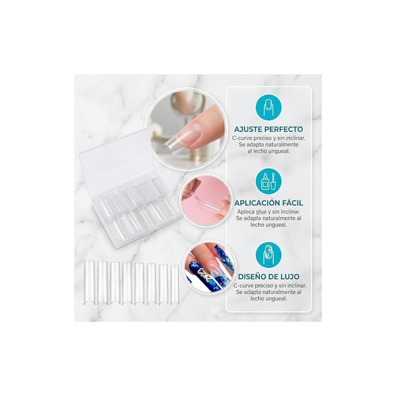 Nivofu 200Pcs Puntas de Uñas Postizas Curvadas en C Largas,