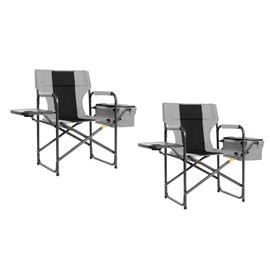 Foristrail Director Camping Chair Set of 2 with Cooler Bag & Foldable Side Tray - 400lbs Heavy Duty Outdoor Folding Lawn Chair, Portable Camp Chair for Fishing/Backyard (Black & Gray)