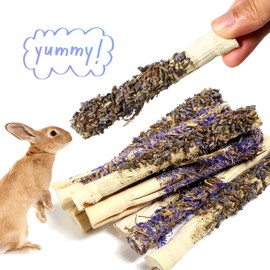Abizoo Sweet Bamboo Rabbit Chew Sticks 8Pcs Natural Hay Molar Treats with Forget-Me-Not Lavender for Bunny Guinea Pig Chinchilla Dental Care