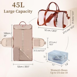Carry on Garment Bags for Travel Duffle, Garment Bags for Hanging Clothes Travel, 2 in 1 Hanging Dress Suit Luggage Bags for Travel, Travel Garment Duffle Bag, Convertible Garment Bag (Beige)