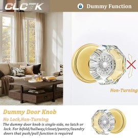 CLCTK 4 Pack Glass Dummy Door Knobs, Single Side Dummy Door Knob Set, Polished Brass/Gold