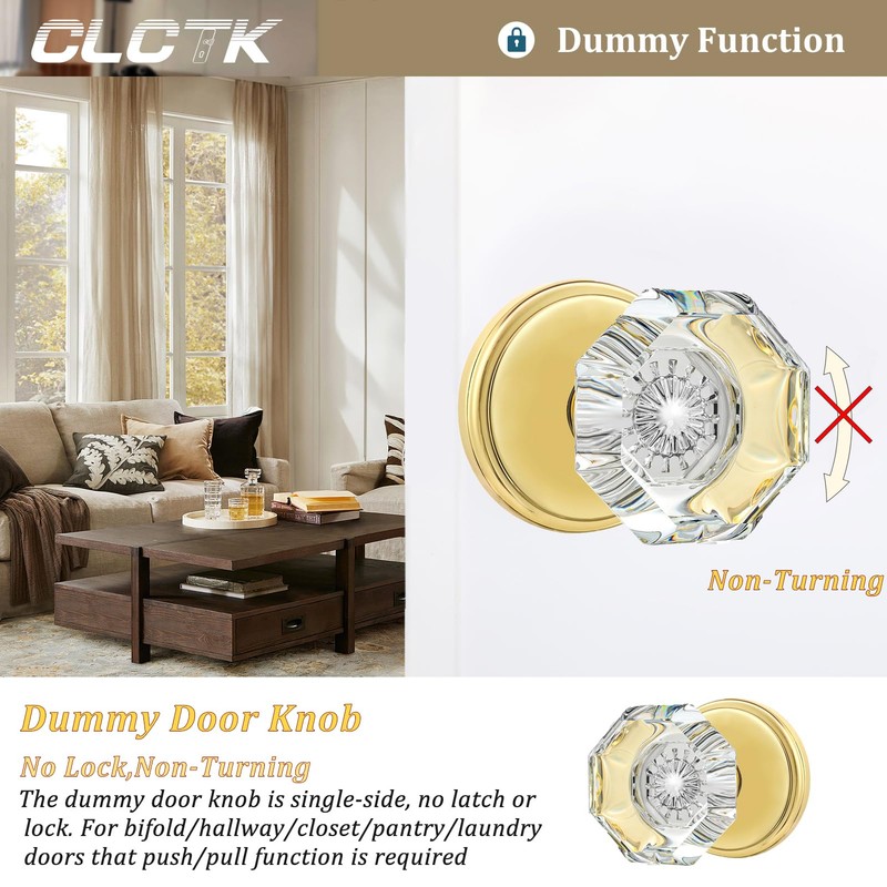 CLCTK 4 Pack Glass Dummy Door Knobs, Single Side Dummy