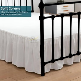 Shreem Linen Ruffled Bed Skirt with Split Corners, Gathered Style, 100% Microfiber, 21-Inch Drop, Dust Ruffle Bedskirt with Platform, Twin, White