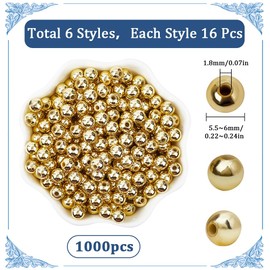 SOFPLATE 1 Box 1000pcs Gold Plastic Beads 6mm Plastic Spacer Beads Abs Plastic Smooth Electroplate Golden Plated Loose Spacers Round Bead for Jewellery Making Bracelets Necklaces Diy Craft Supplies