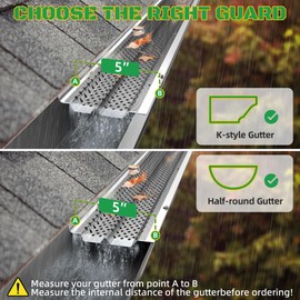 PPOLB Gutter Guards 5inch, Aluminum Gutter Covers with Stainless Steel Mesh, DIY 8 PCS 28FT Double Protection Leaf Filter Gutter Guards with Screws Included, Fits Any Roof or Gutter Type